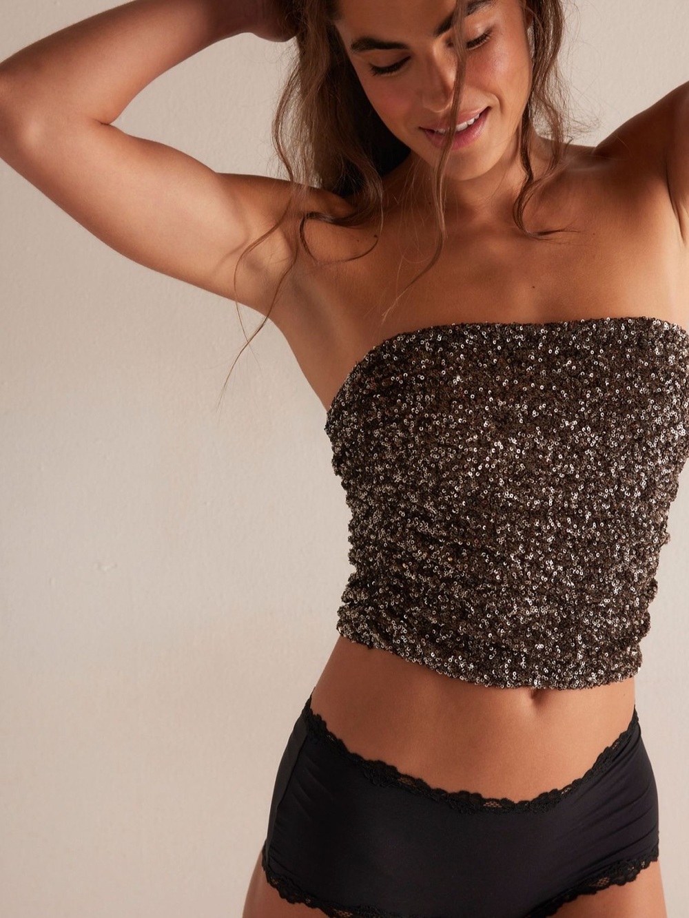 Sequin Strapless Intimately by Free People Top in Brown/Gold Size S
